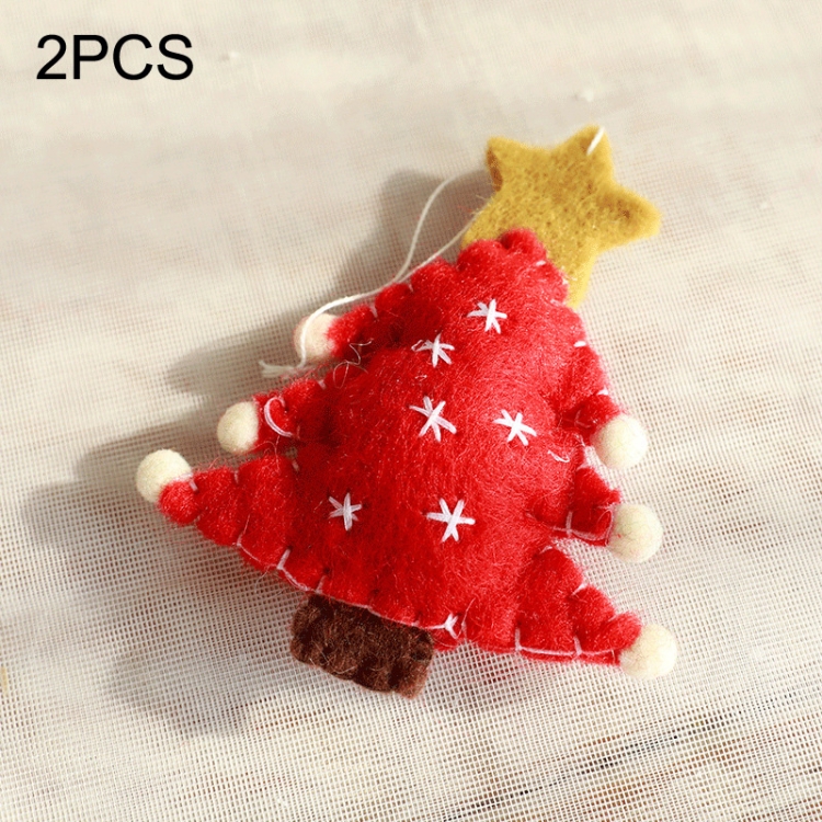 

2PCS Christmas Decorations Christmas Tree Wool Felt Small Pendant, Style: Christmas Tree (Red)