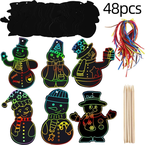 

48 PCS Christmas Decoration Pendant Ornament Magic Color Scratch Art Paper Coloring Card(Snowman)