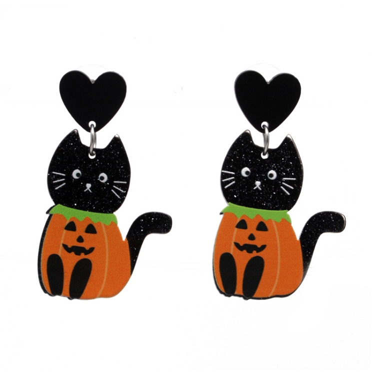 

4 Pairs Halloween Acrylic Earrings Personality Festive Jewelry, Style: E000162 Cat