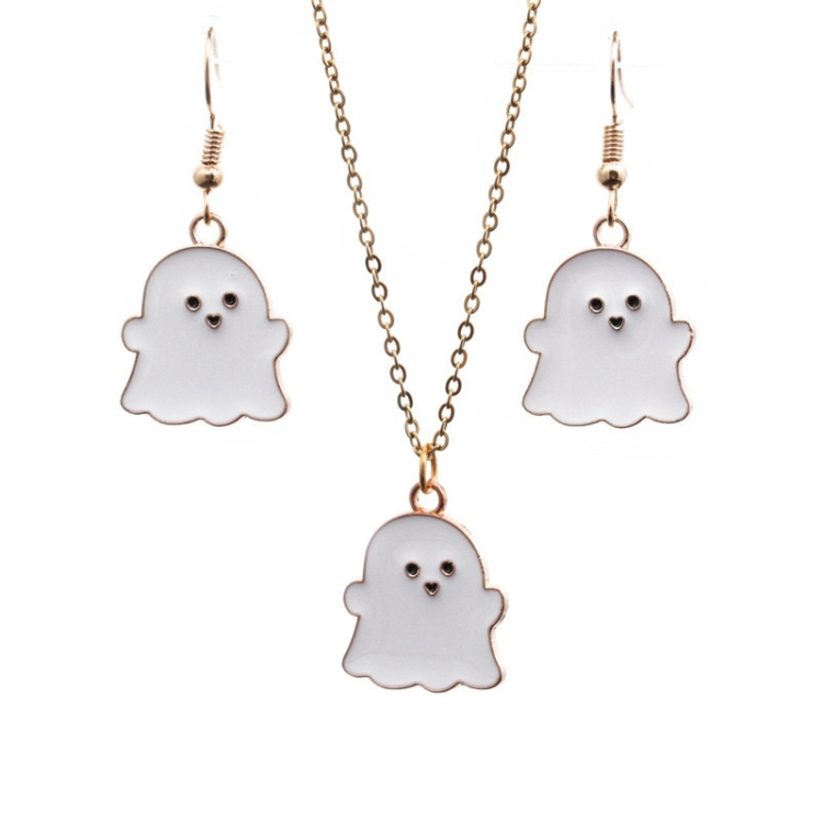 

2 Sets Halloween Jewelry Alloy Ghost Earrings Necklace(White Earrings+Necklace)