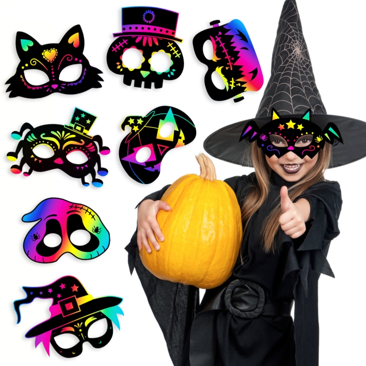 

8 Pcs/Set Halloween Scratch Paper Mask Toys for Children