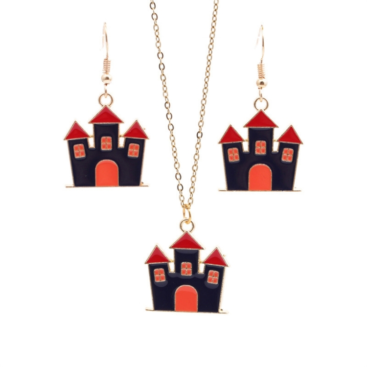 

2 Sets Halloween Personality Alloy Electroplating Castle Jewelry(Earrings+Necklace)