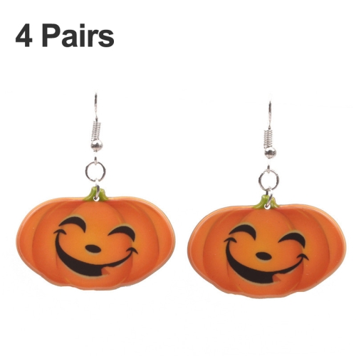 

4 Pairs Halloween Pumpkin Earrings Acrylic Personalized Holiday Ornaments(Small Pumpkin)