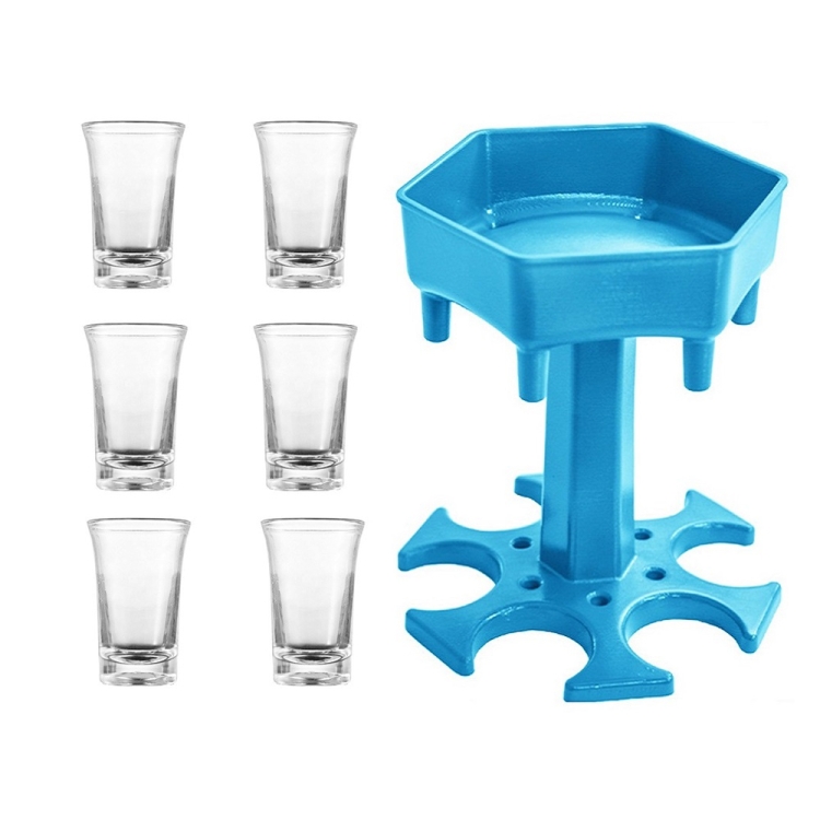 

Bar Party 6 Cups Hexagon Wine Dispenser Wine Pourer Blue+6 Transparent Cups