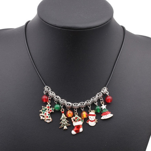 

Christmas Tree Clavicle Chain Agate Beads DIY Snowman Pendant Necklace