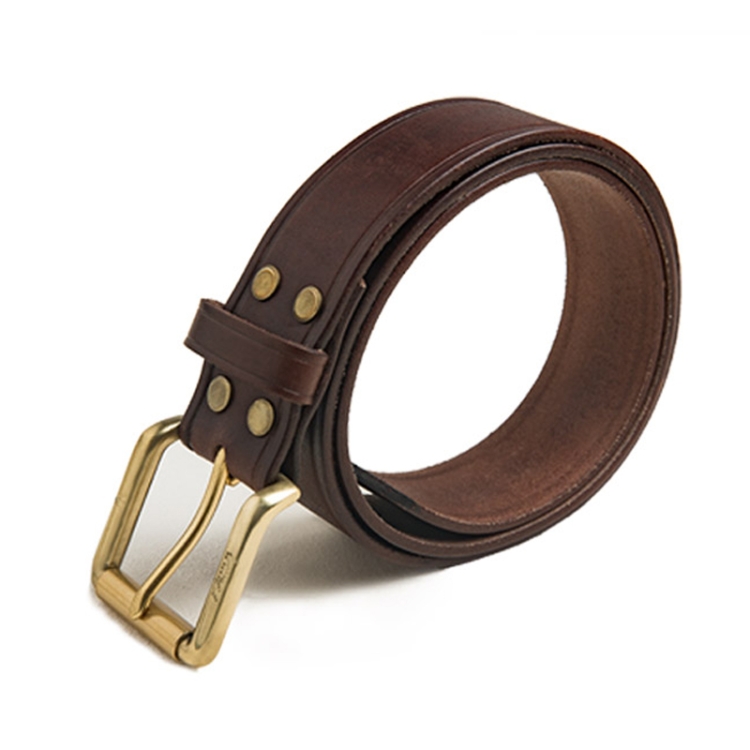 

Men Vintage Brass Single Needle Quick Release Vegetable Tanned Leather Belt(Dark Brown)