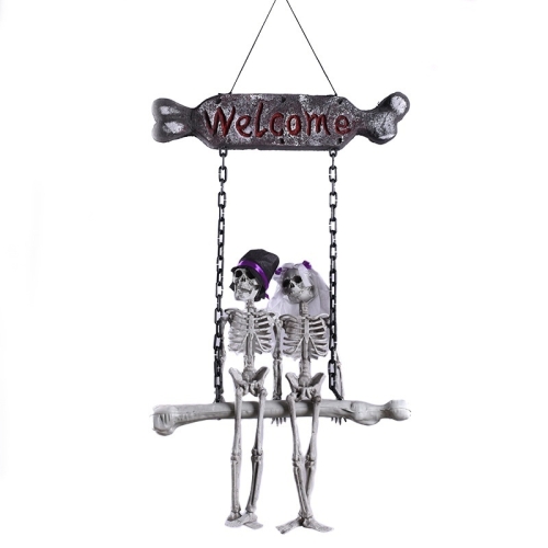 

G01 Halloween Skull Skeleton Bride and Groom Welcome House Pendant