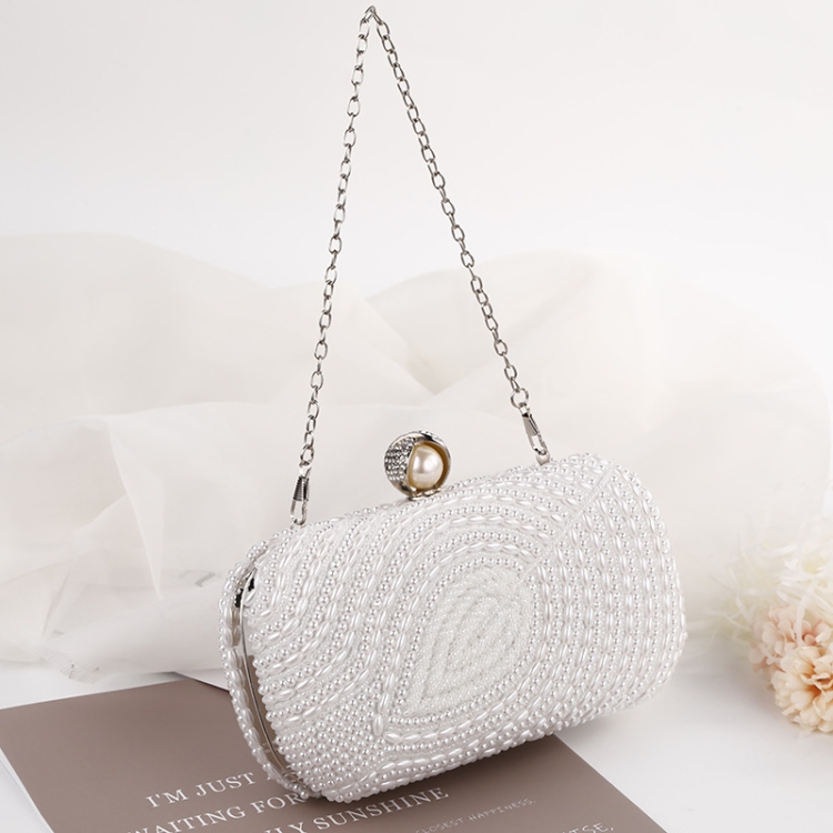 

Leaf Shaped Pearl Dinner Party Bag Wedding Bridal Clutch Chain Bag(White)
