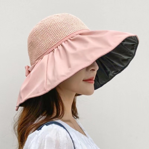 

Summer Vinyl-coated Stitching Sun Hat(Pink)