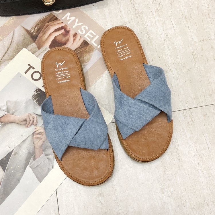 

Summer Ladies Outdoor Flat Slippers, Size: 35(Blue)