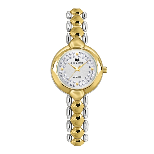 

BS Bee Sister FA1691 Ladies Diamond Watch Jewelry Chain Watch(Golden Silver)