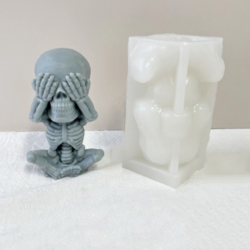 

3 PCS Skull Candle Silicone Mould Aromatherapy Ornament Mould(Skeleton Covering Eyes)