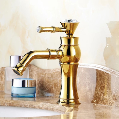 

All Bronze Bathroom Basin Hot And Cold Water Faucet, Style: Gold Short Model+Water Inlet Pipe