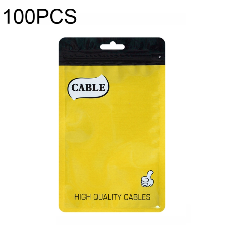 

100 PCS Thumb Type Data Cable Packaging Bag Thickened Plastic Ziplock Bag 10.5 x 15cm(Yellow)