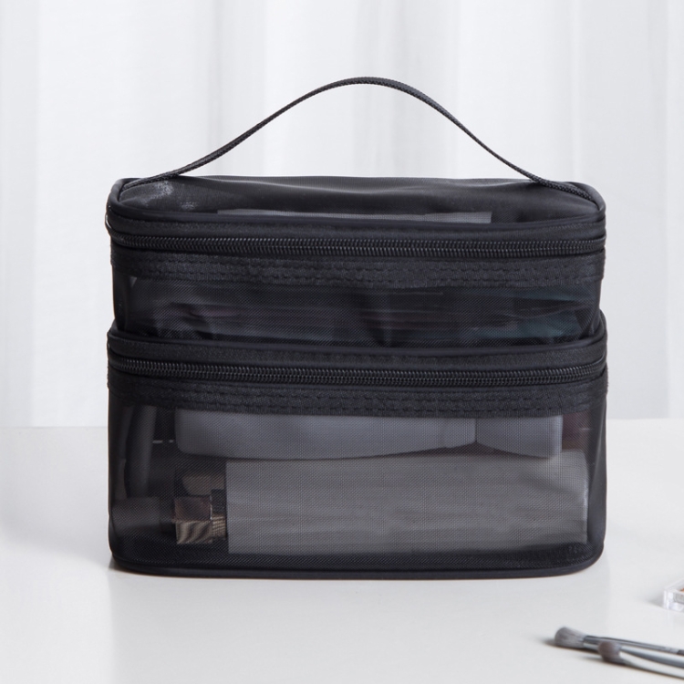 

Multifunctional Portable Large Capacity Toiletry Cosmetic Bag, Color: Black Double Layer