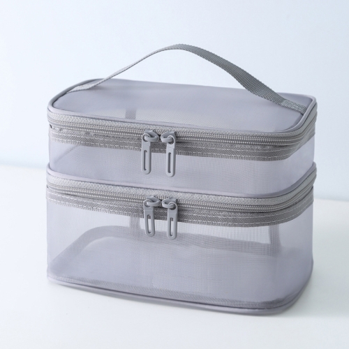 

Multifunctional Portable Large Capacity Toiletry Cosmetic Bag, Color: Gray Double Layer