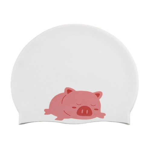 

Hy08 Cute Cartoon Print Silicone Swimming Cap, Spec: White Pig