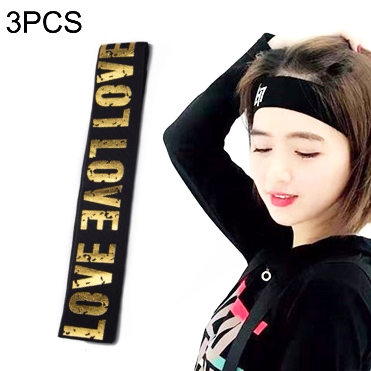 

3PCS Running Fitness Sports Sweat Absorbing Headband(Gold Black Bottom )