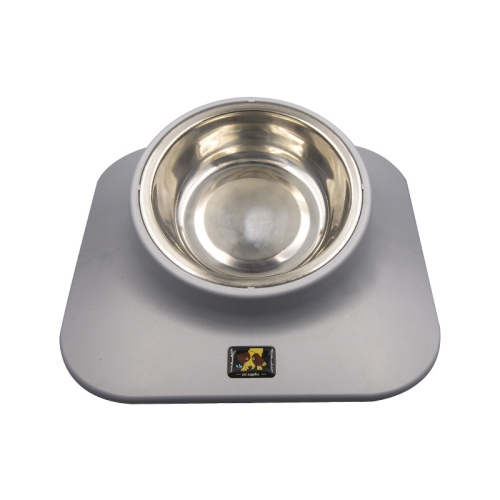 

Pugga Pet Stainless Steel Anti-Slip Bowl Cat Dog Tilted Neck Feeder, Style: Single Bowl Silver Gray