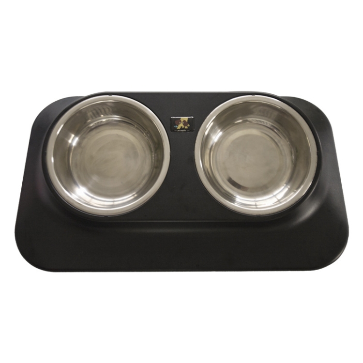 

Pugga Pet Stainless Steel Anti-Slip Bowl Cat Dog Tilted Neck Feeder, Style: Double Bowl Black