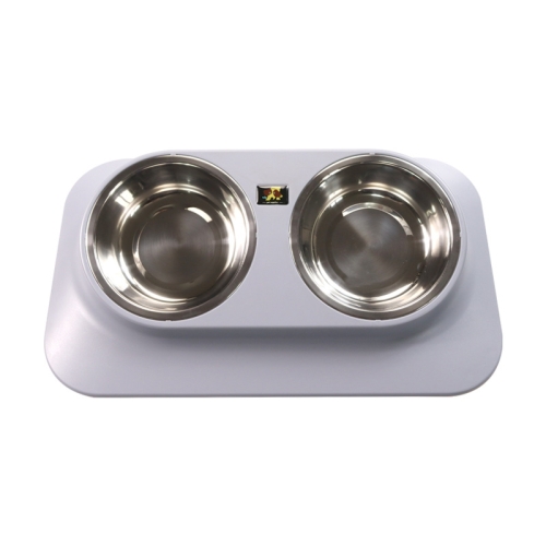 

Pugga Pet Stainless Steel Anti-Slip Bowl Cat Dog Tilted Neck Feeder, Style: Double Bowl Silver Gray