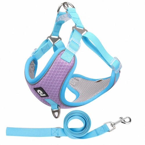 

HT-518 Pet Chest Harness Vest Large Dog Chest Harness Reflective Lead Rope S(Light Purple)