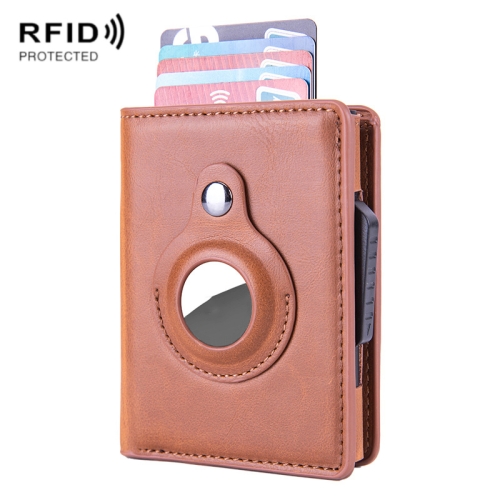 

X-80 RFID Anti-theft Brushed Leather Card Holder For AirTag(Apricot)