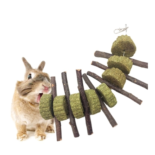 

2 PCS Rabbit Hamster Guinea Pig Grass Pie Apple Branch Molar Skewers