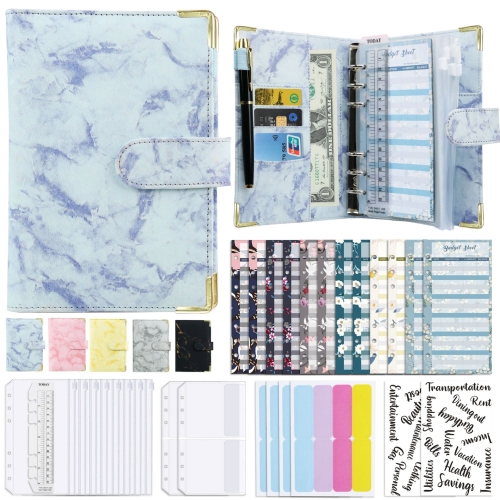 

A6 Binder Budget Book Marbled Notebook PU Leather Binder(Blue -Purple)