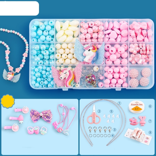 

Beaded Educational Toys DIY Jewelry Material Set For Children 15 Grids Ice Pink World+M Package