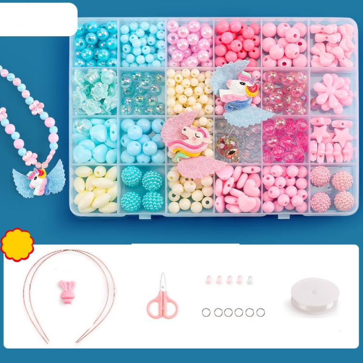 

Beaded Educational Toys DIY Jewelry Material Set For Children 24 Grids Ice Pink World+S Package