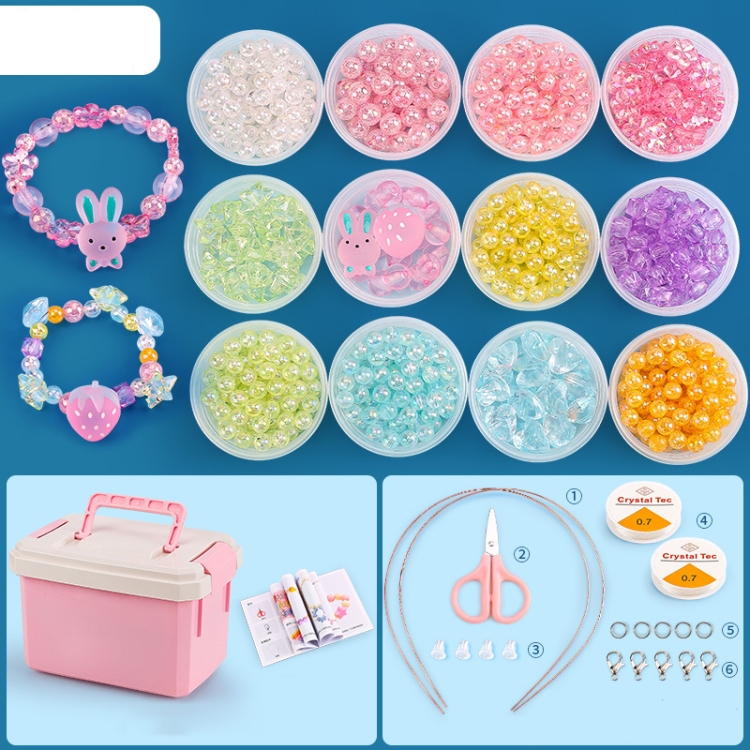 

Beaded Educational Toys DIY Jewelry Material Set For Children 12 Cups of Pink Rabbit Strawberry