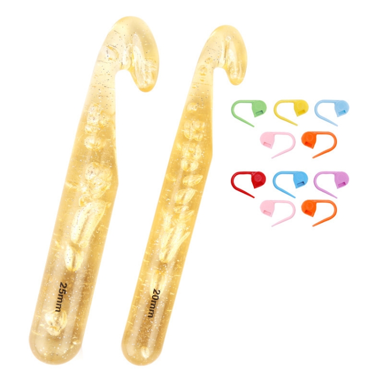 

20mm+25mm+10 Pins Transparent Bold Crystal Crochet Knitting Tool Set