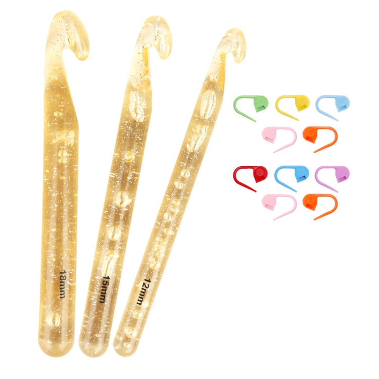 

18mm+15mm+12mm+10 Pins Transparent Bold Crystal Crochet Knitting Tool Set