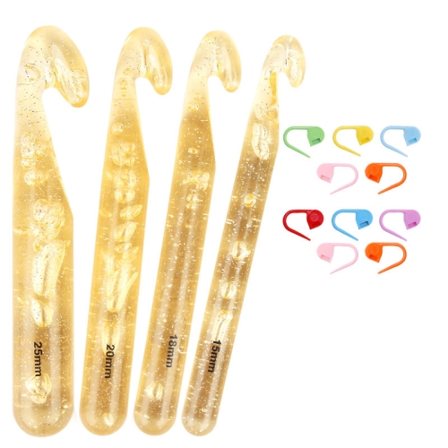 

15mm+18mm+20mm+25mm+10 Pins Transparent Bold Crystal Crochet Knitting Tool Set