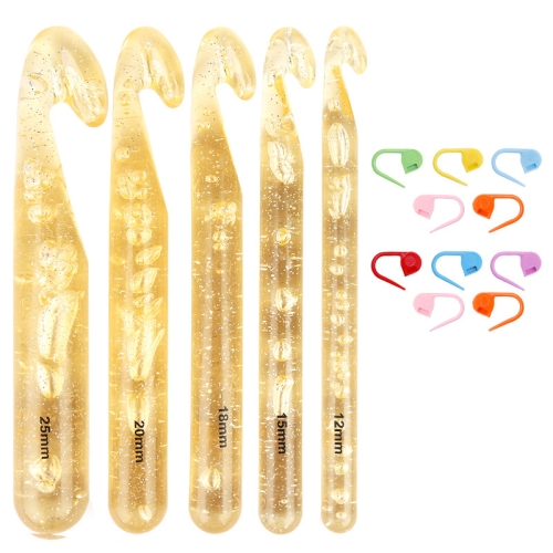 

5 PCS/Set+10 Pins Transparent Bold Crystal Crochet Knitting Tool Set