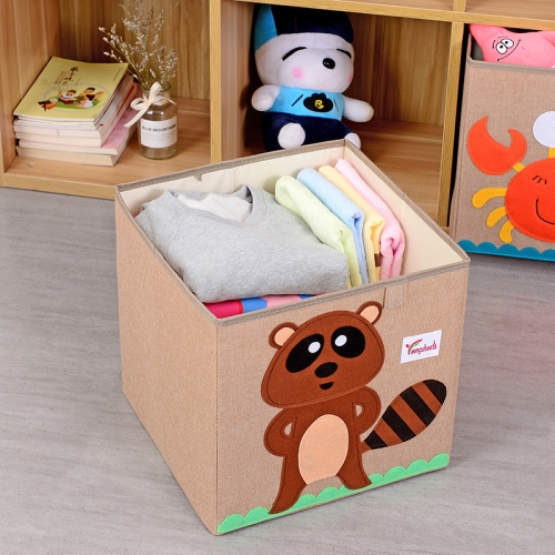 

Youngshoots Cotton Linen Cartoon Toy Storage Basket Clothing Storage Box,Style： Washable(Raccoon)