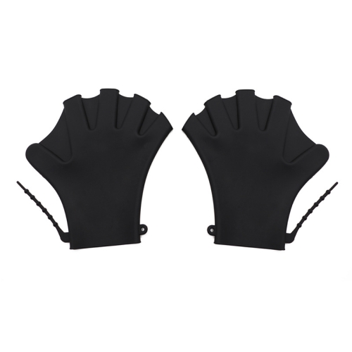 

Silicone Swimming Gloves Paddle Palm Adjustable Fins, Size: L(Black)