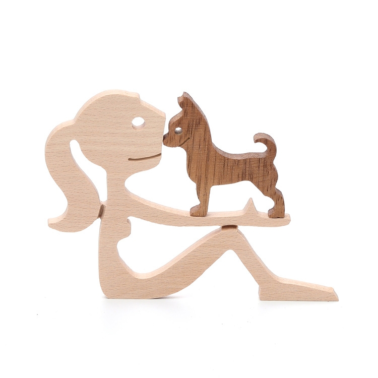 

Wooden Human Dog Ornaments Office Home Wood Carving Decoration(B43)