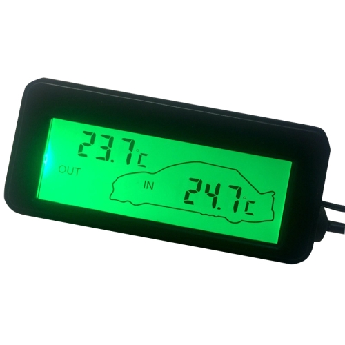 VST-7009V 4 In 1 Digital Car Thermometer Voltage Meter Luminous Clock  Tester Detector LCD Monitor Back light(Green Light)