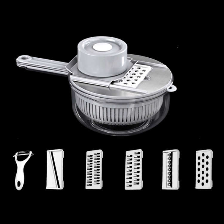 

6 In 1 Hand-guard Vegetable Cutter with Water Filter and Storage Function(Gray)