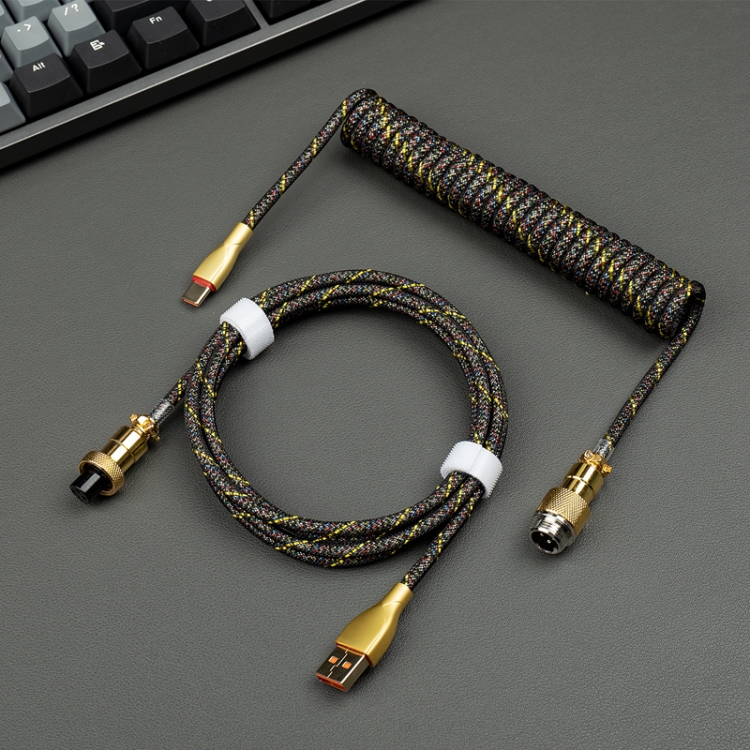 

Mechanical Keyboard Spring Cable Gold-plated Aerial Plug(Black)