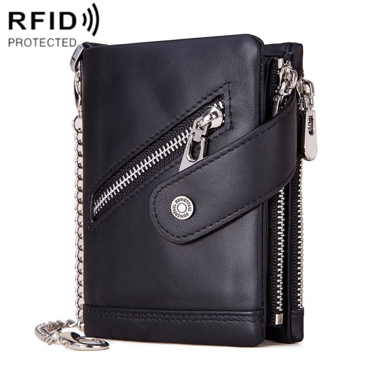 

HUMERPAUL BP930 RFID Men Double Zipper Anti-Magnetic Anti-Theft Brush Wallet(Black)