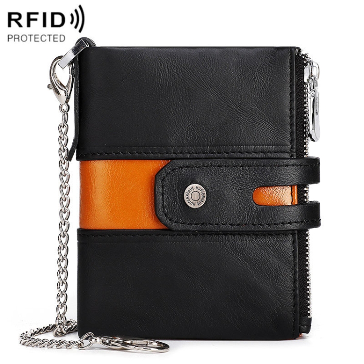 

HUMERPAUL BP90 Men Retro Simple Coin Purse Dual Zipper Short RFID Anti-Magnetic Cash Clip(Black)