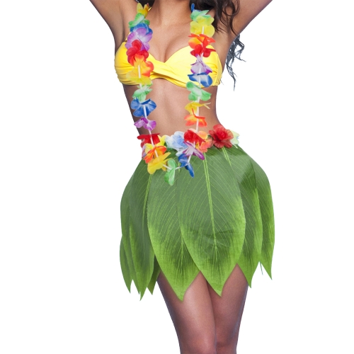 

Stage Performance Clothing Grass Skirt Set, Size: Waist About 72cm(4 In 1 Flower Ring+Leaf Skirt)