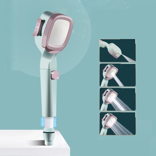 

Pressurized Shower Head Four-speed Handheld Shower Set,Style: Pink Blue Filter