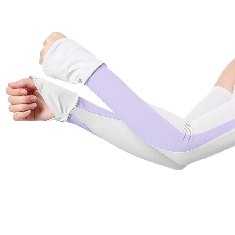 

1 Pair Summer Sun Protection Extended Ice Sleeves UV Protection Arm Sleeves, Size: S(White+Purple)
