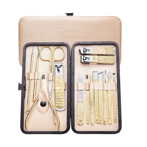 

15 PCS/Set Gold Foil Textured Nail Clippers Beauty Tweezers Manicure Kit Tools