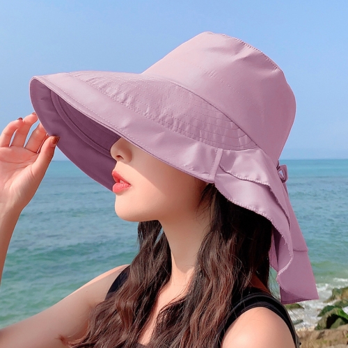 

8062 Women Summer Neck Protection Sunscreen Hat Large Brim Fisherman Hat(Purple)
