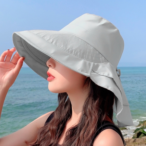

8062 Women Summer Neck Protection Sunscreen Hat Large Brim Fisherman Hat(Light Gray)